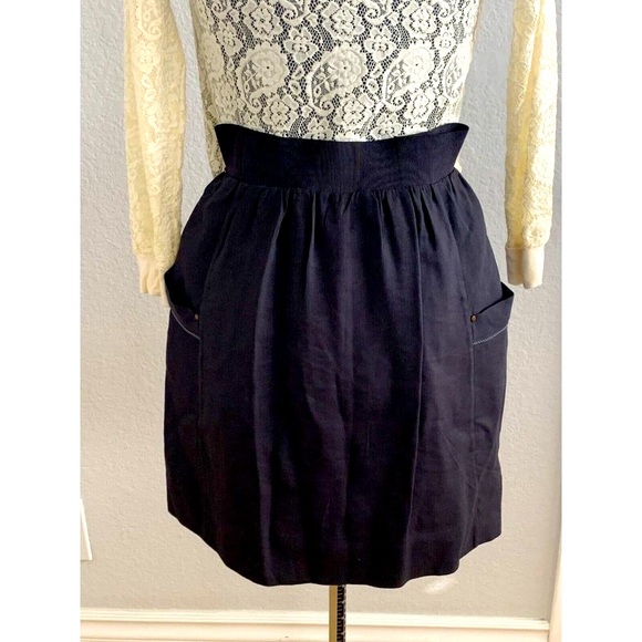 Anthropologie Leifsdottir Silk Skirt Navy Blue Light Blue Aqua Stitching Sz XS - Picture 1 of 14